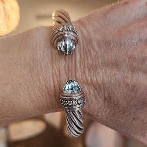 David Yurman 935 10MM Prasiolite & Diamond Cable Cuff Bracelet